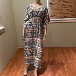 Anthropologie Brand Sunner Bohemian Patterned 100% Silk Maxi Dress Size L